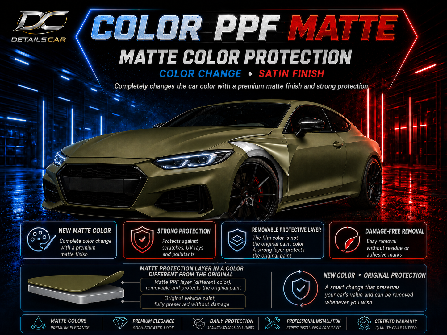 Matte color PPF protection