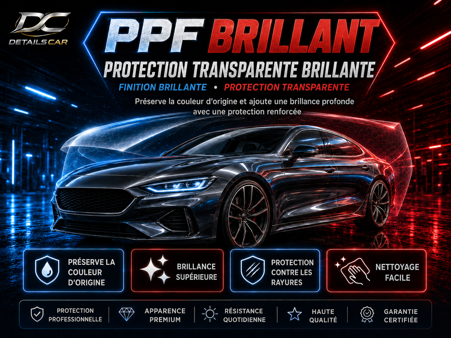 Protection PPF transparente brillante